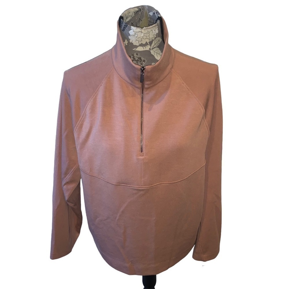 AVIA Mock Neck Quarter Zip Athletic Top Tan Light Brown medium 8/10